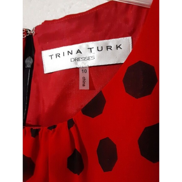 TRINA TURK Ladybug SILK BLACK RED POLKA DOT PEPLUM SHEATH PARTY WORK DRESS 10 - Picture 2 of 10